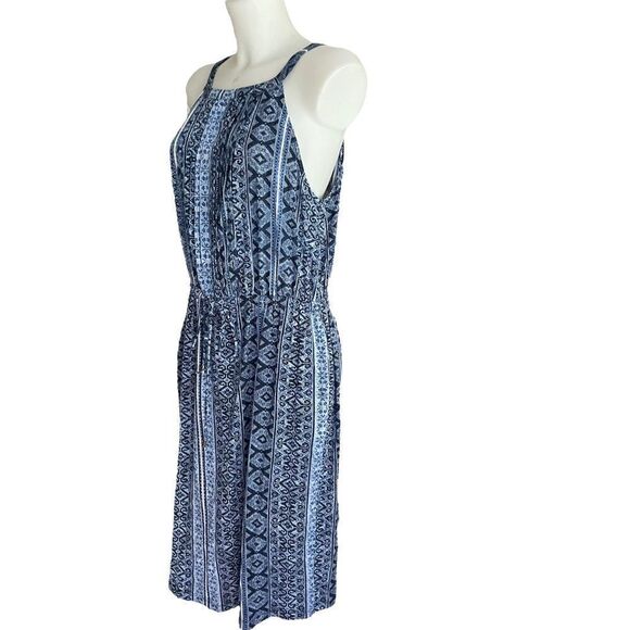 Joan Vass Blue Aztec Print Halter Swing Dress, Cut Back Detail sz large NEW! - Picture 7 of 12